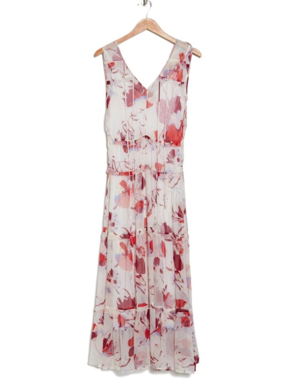 HUGO BOSS Dabeata Women's Sleeveless Tiered Maxi Dress in White Floral Size 4 - Picture 3 of 4